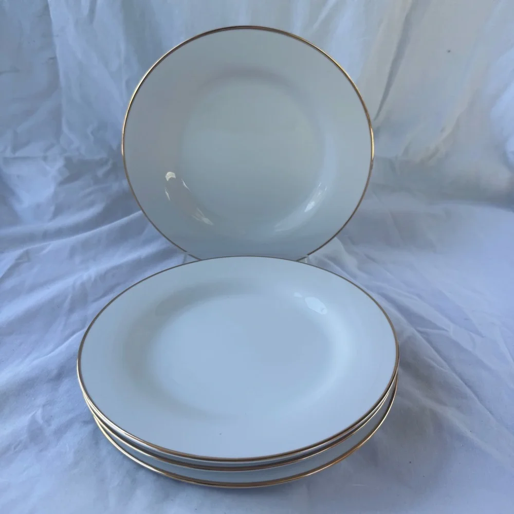 Pottery Barn Elegant White Salad Plates with Gold Trim ‘PB Gold’ Set of 4